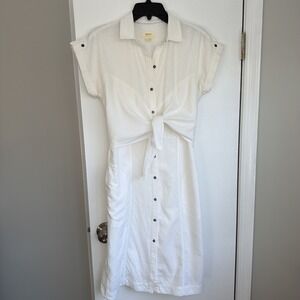 Anthropology Maeve Elspeth, White Linen Blend Shirt Dress Button/Tie Front SZ 4
